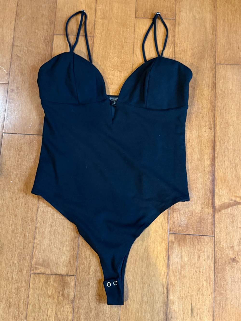 Dynamite Black Sculpt Plunging V-Neck Bodysuit Spaghetti Straps L